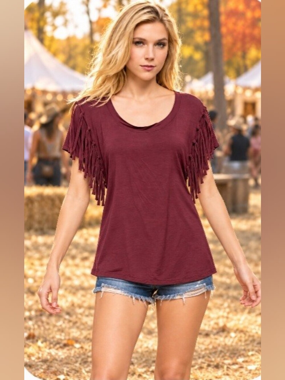 POL Burgundy Ruffled Short Sleeve Tee Shirt NWOT Small Fall Boho Festival